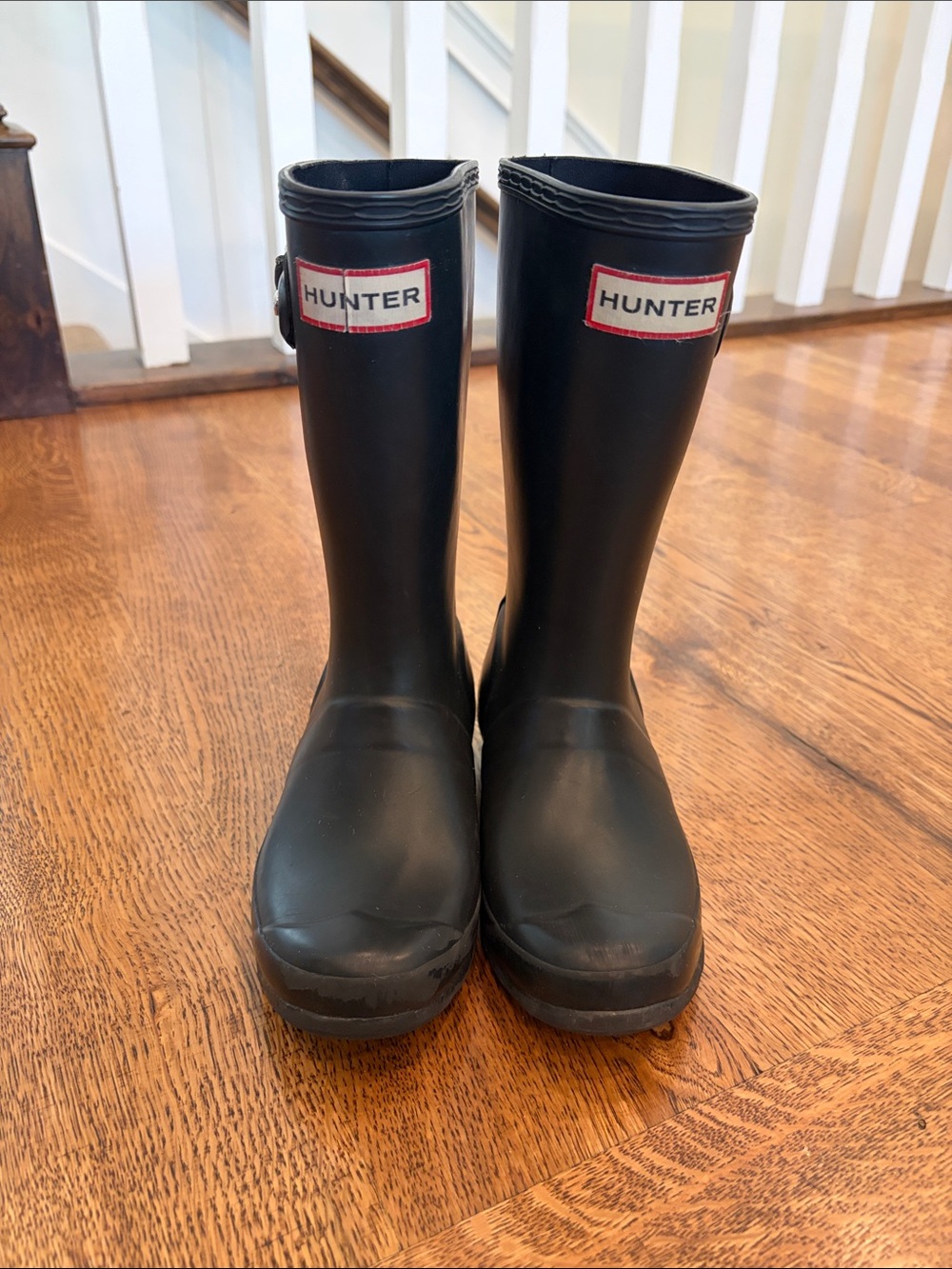 Hunter Kids Black Rubber Rain Boots with Logo